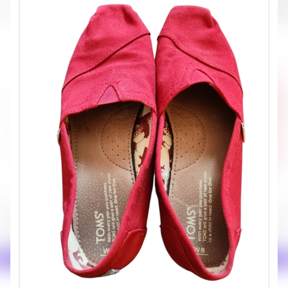 TOMS Alpargata Heritage Red Canvas Slip-On Shoes Womens 8 Classic Comfort Flats - Picture 6 of 7